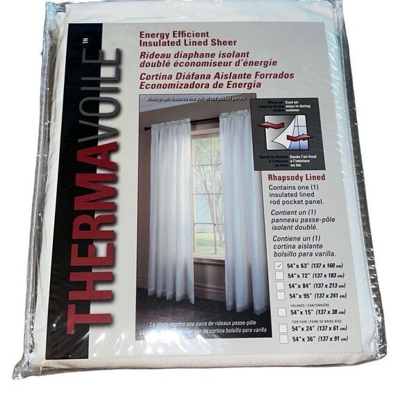 Thermavoile Rod Pocket Panel Ivory Rhapsody Lined Energy Efficient 54x63 New - Picture 1 of 3